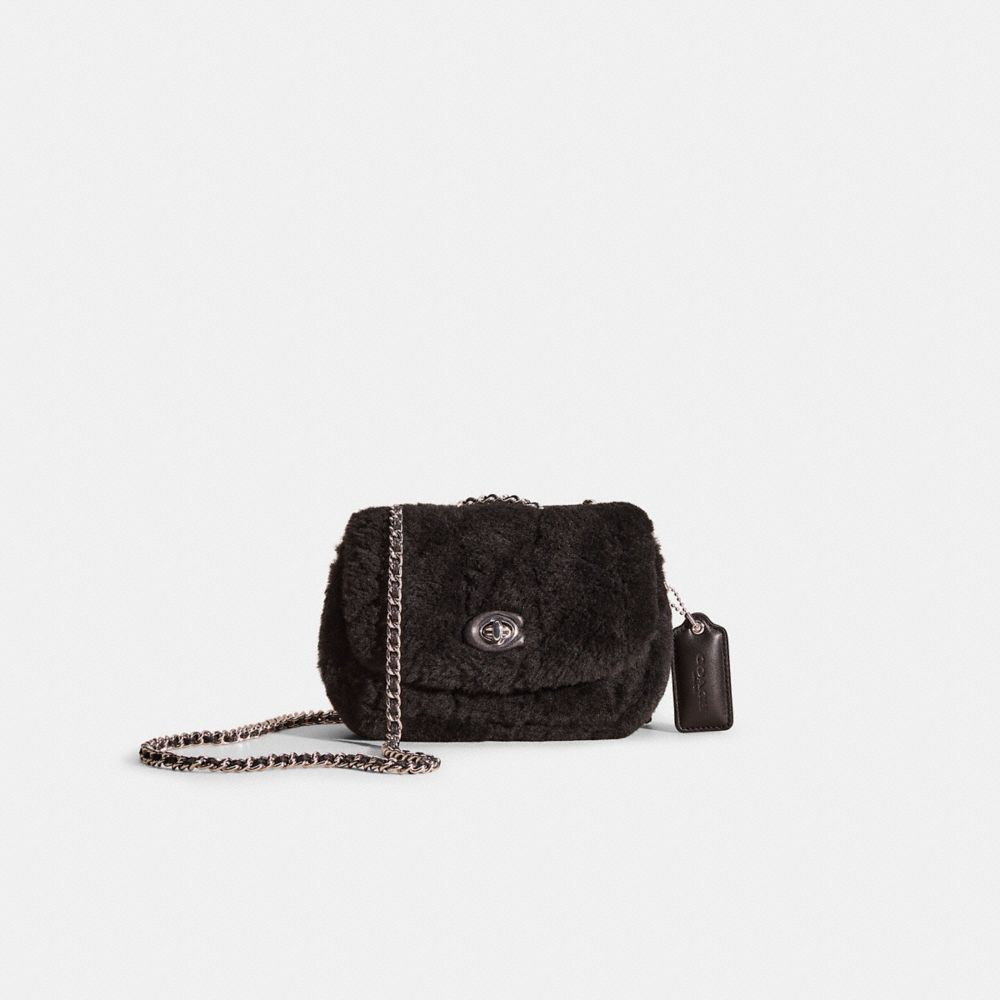 Coach Restored Pillow Madison Shoulder Bag 18 In Shearling With Quilting In Silver/black