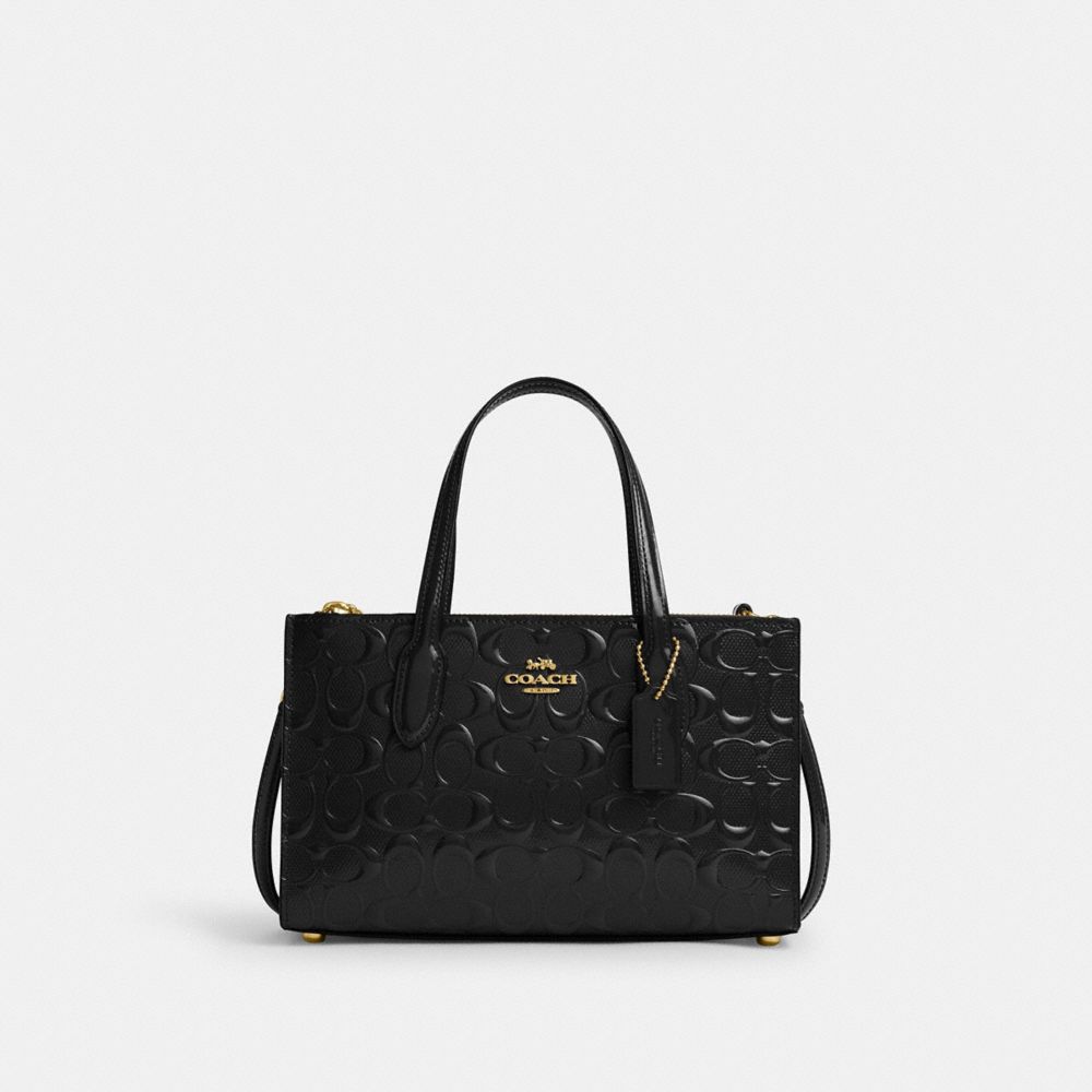 COACH®,Nina Small Tote Bag In Signature Leather,Satchel,Day Party,Black,Front View