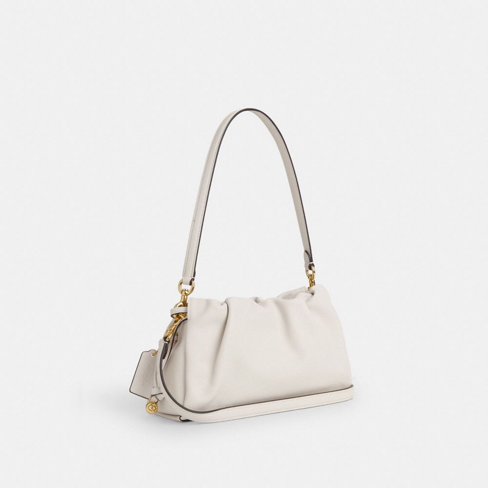 COACH®,Faye Shoulder Bag,Shoulder Bag,Logo,Drawstring,Ball Embellishment,Metal,Casual,White,Angle View