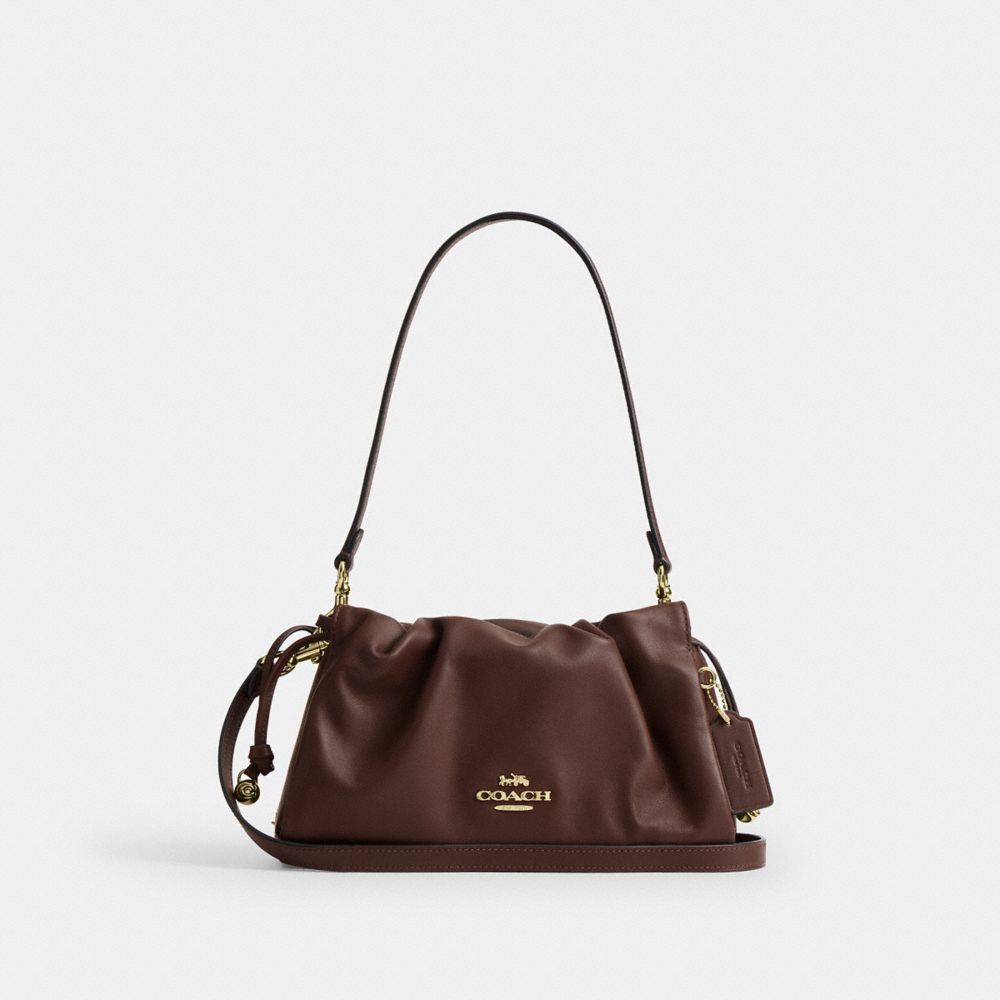 COACH®,Faye Shoulder Bag,Shoulder Bag,Drawstring,Logo,Metal,Ball Embellishment,Casual,Gold/Honey Brown