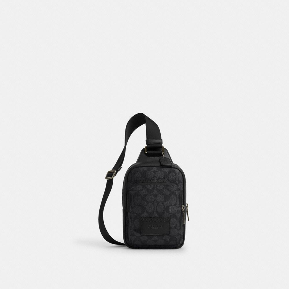COACH®,Racer Sling Pack In Signature Canvas,Slingback,Color Block,Casual,Black,Front View