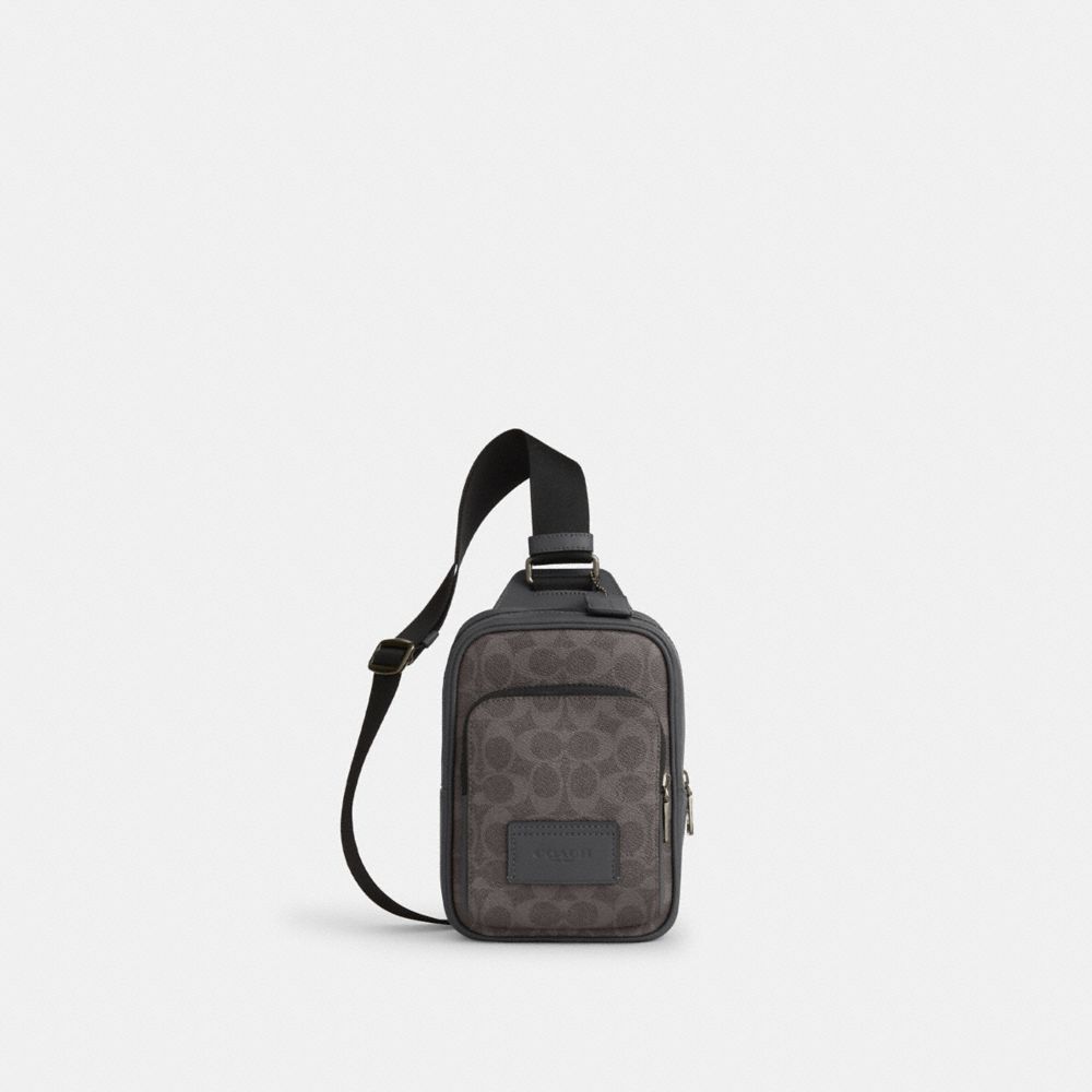 COACH®,Racer Sling Pack In Signature Canvas,Slingback,Color Block,Casual,Gray,Front View
