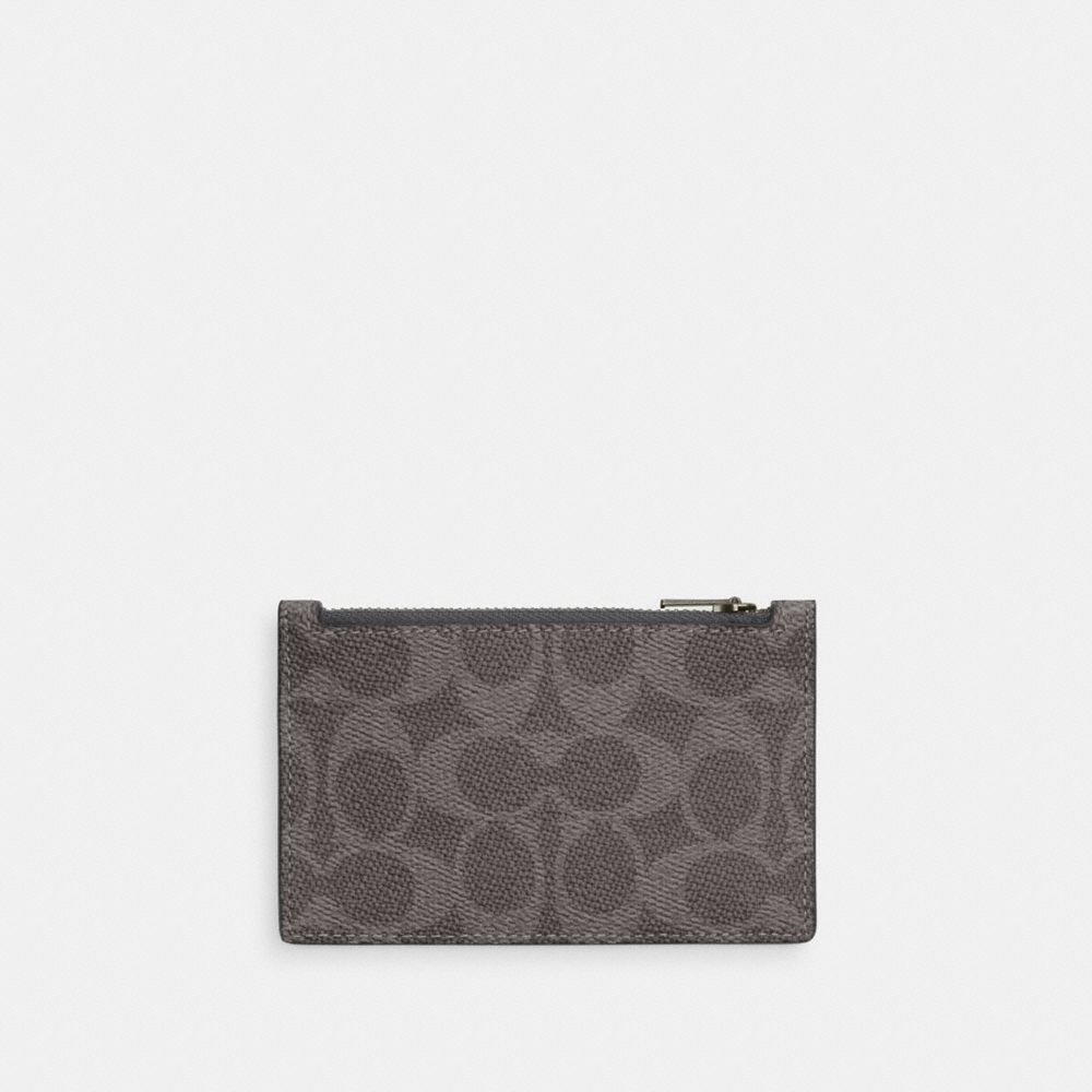 COACH®,Zip Card Case In Signature Canvas,Coin,Pouch,Card Case,Color Block,Casual,Gray,Front View