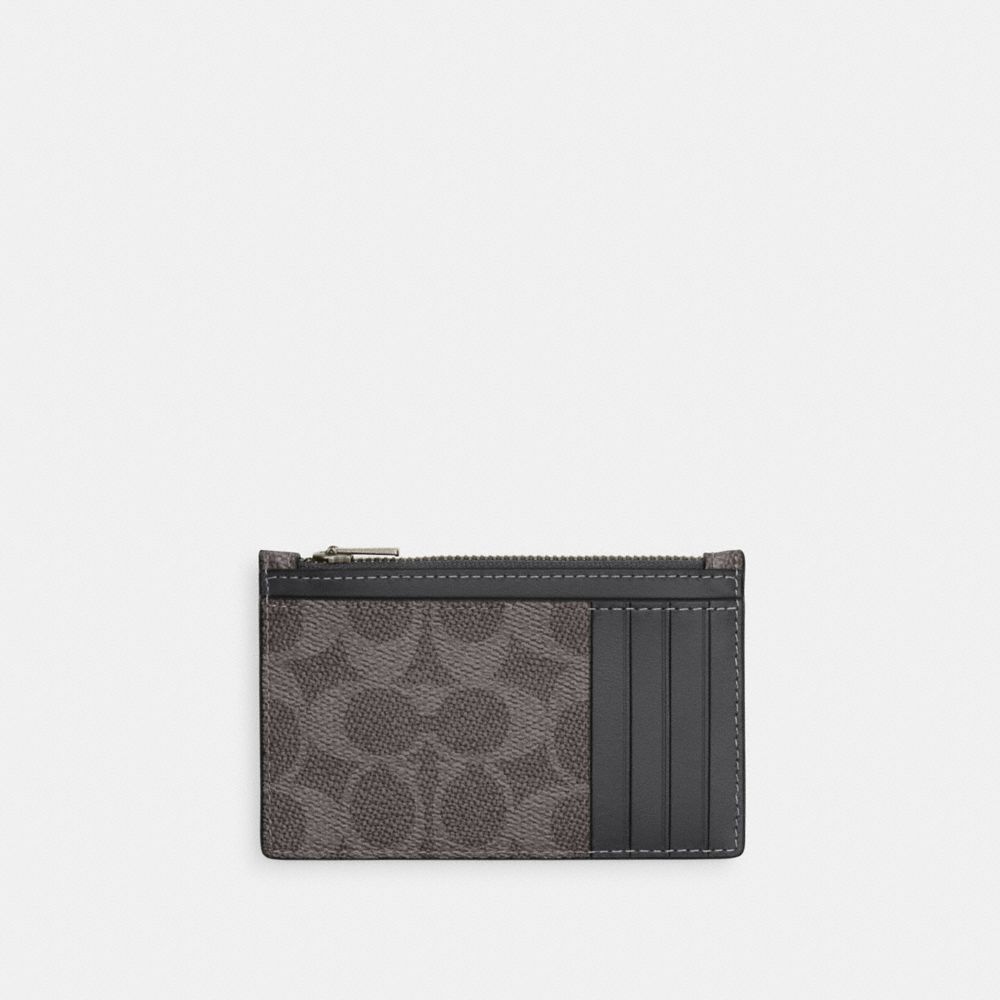 COACH®,Zip Card Case In Signature Canvas,Coin,Pouch,Card Case,Color Block,Casual,Gray,Back View