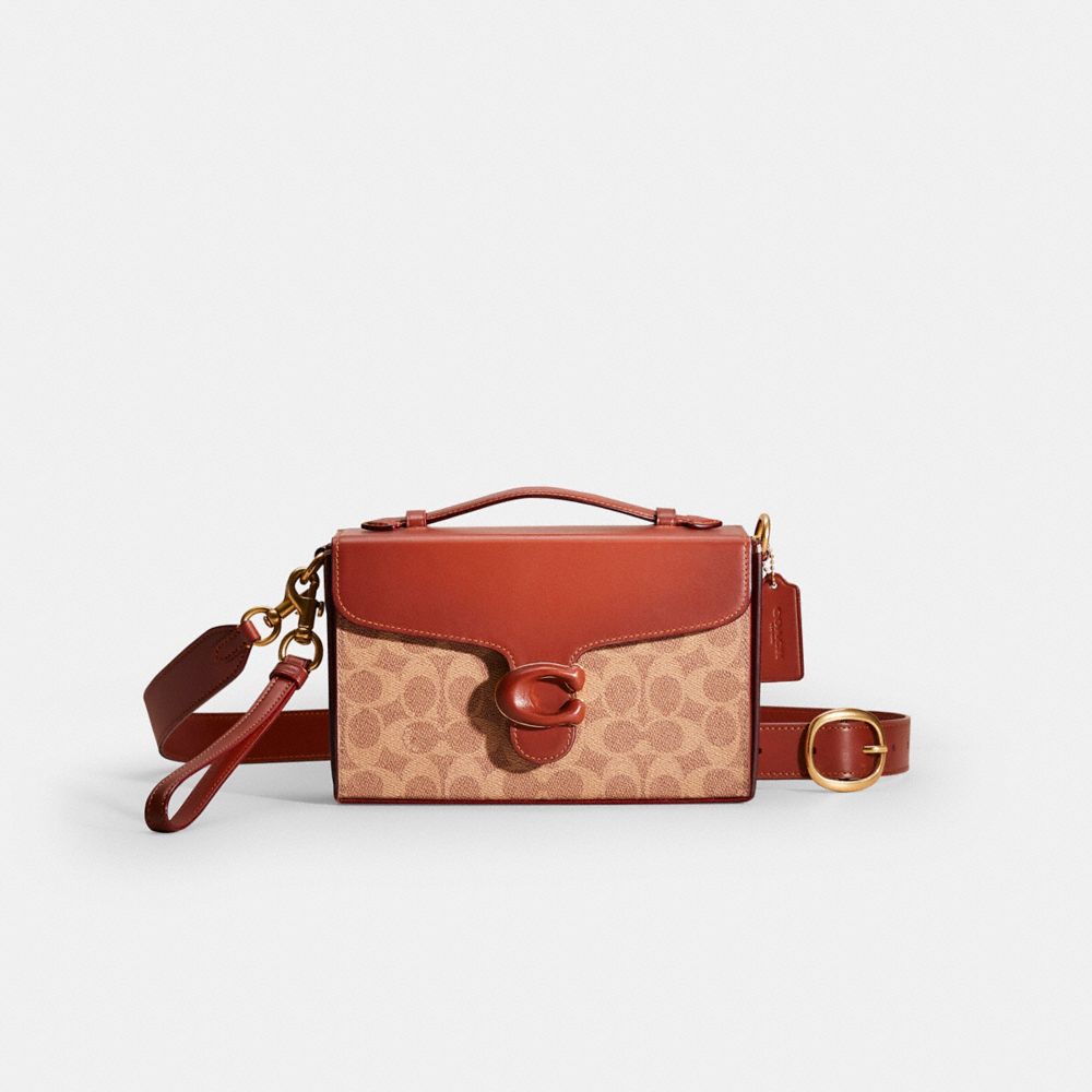 Coach Restored Tabby Box Bag In Signature Canvas In Brass/tan/rust