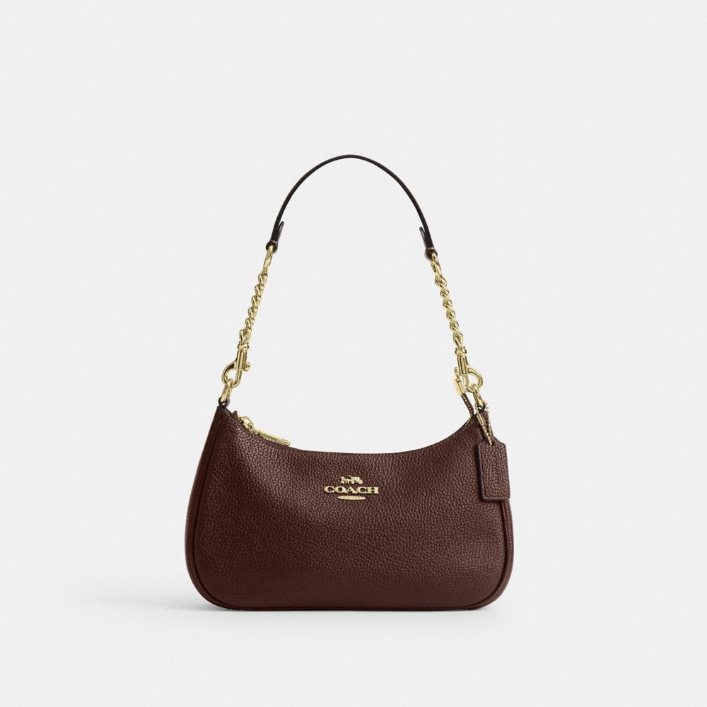 COACH®,Teri Shoulder Bag,Shoulder Bag,Chain Detail,Logo,Metal,Casual,Brown,Front View