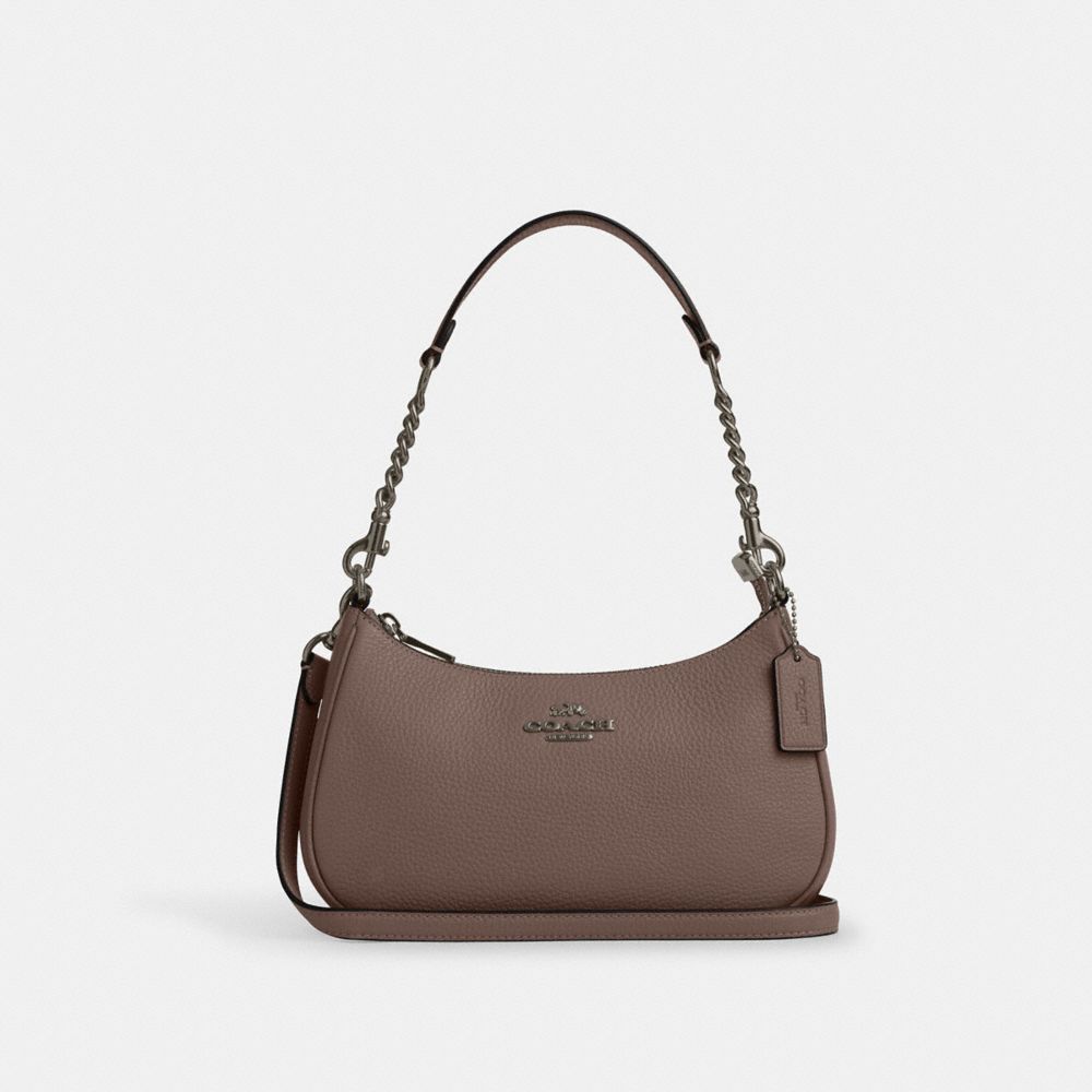 COACH®,Teri Shoulder Bag,Shoulder Bag,Chain Detail,Logo,Metal,Casual,Brown,Front View