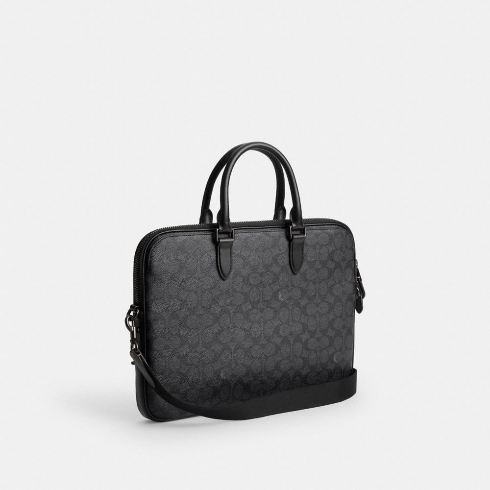 COACH®,Gotham Slim Briefcase In Signature Canvas,Canvas,Leather,Calfskin Leather,Briefcase,Logo,Work,Multi Color,Angle View