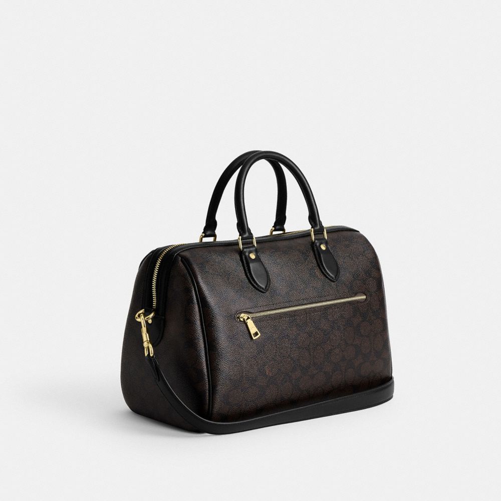 COACH®,Rowan Large Satchel Bag In Signature Canvas,Satchel,Casual,Work,Gold/Walnut/Black