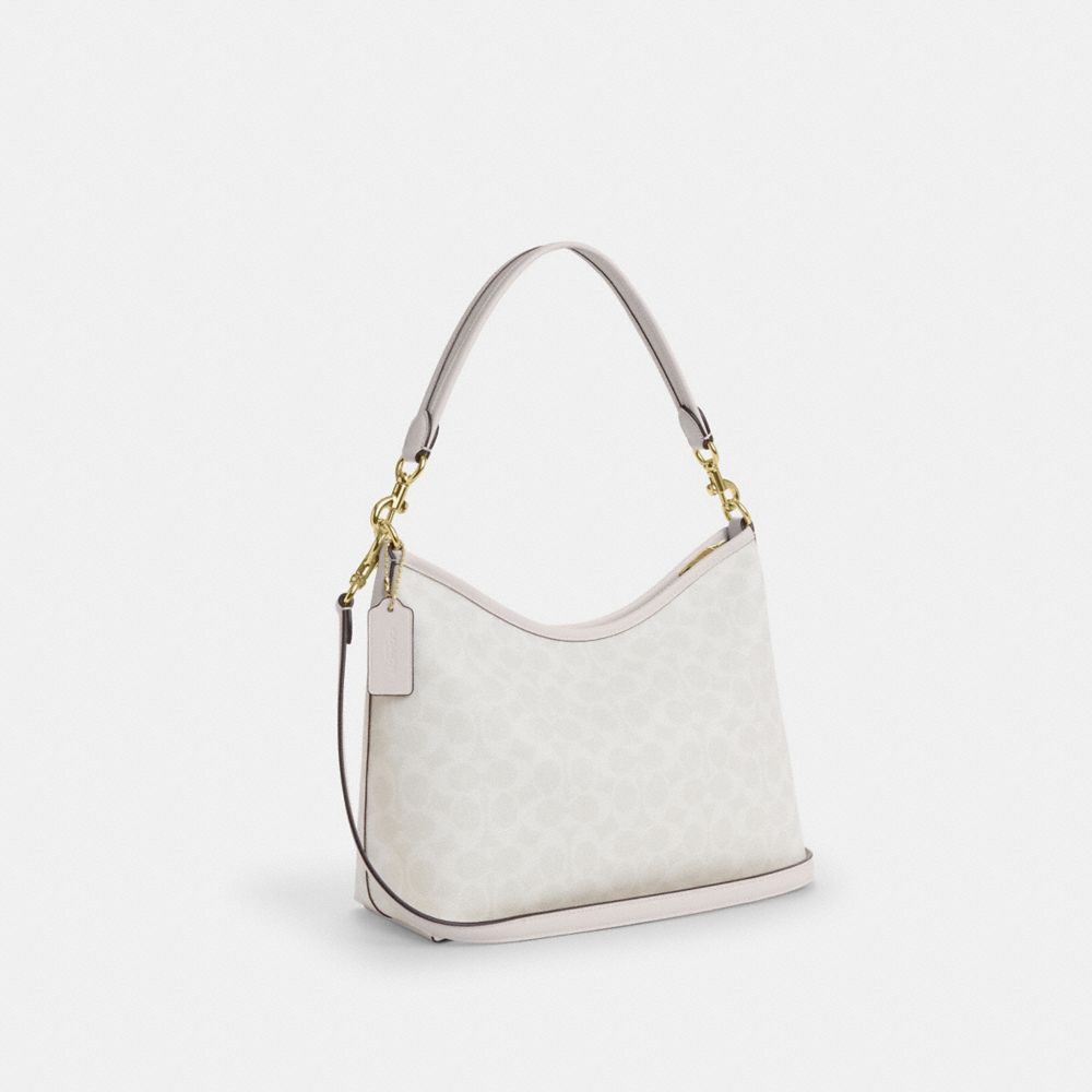 COACH®,Laurel Shoulder Bag In Signature Canvas,Canvas,Shoulder Bag,Piping,Casual,White,Angle View