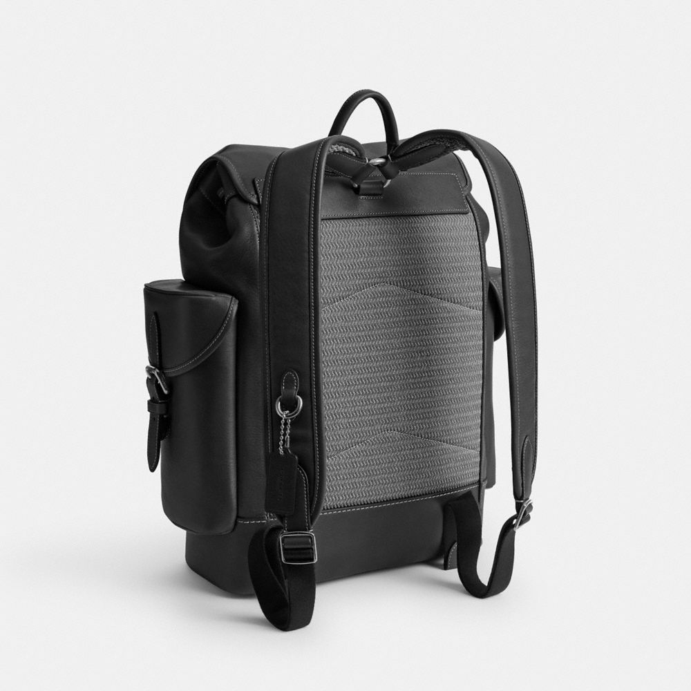 COACH®,Hitch Backpack,Mesh,Backpack,Stitching,Casual,Black,Angle View