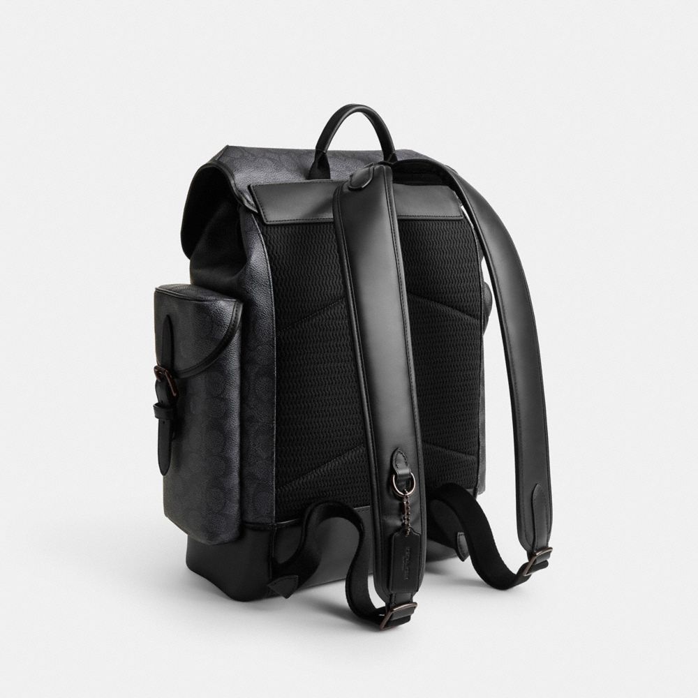 COACH®,Hitch Backpack In Signature Canvas,Mesh,Backpack,Color Block,Piping,Casual,Gray,Angle View