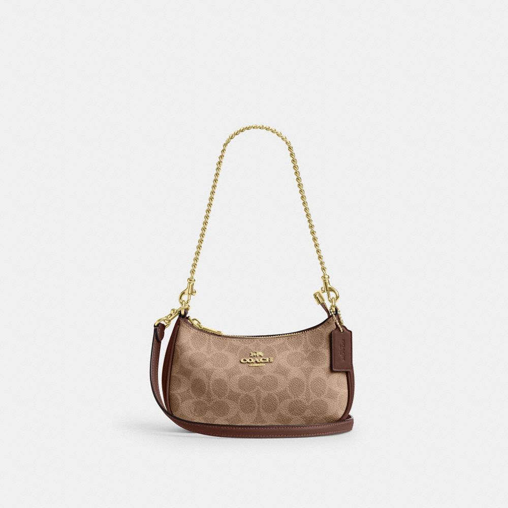 COACH®,Teri Mini Crossbody Bag In Signature Canvas,Shoulder Bag,Casual,Brown,Front View
