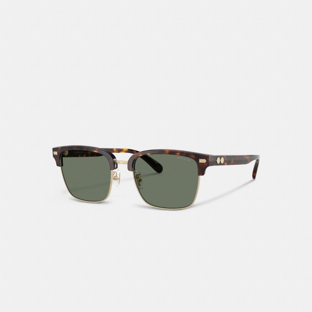 COACH®,Rivet Retro Sunglasses,Clubmaster,Metal,Integrated Nose Pads,Casual,Green,Front View