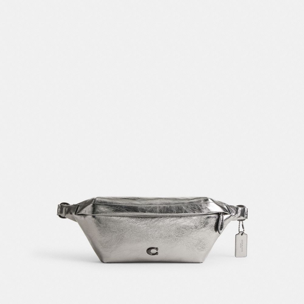 COACH®,Hall Belt Bag,Leather,Belt Bag,Metal,Logo,Adjustable,Casual,Party,Silver,Front View