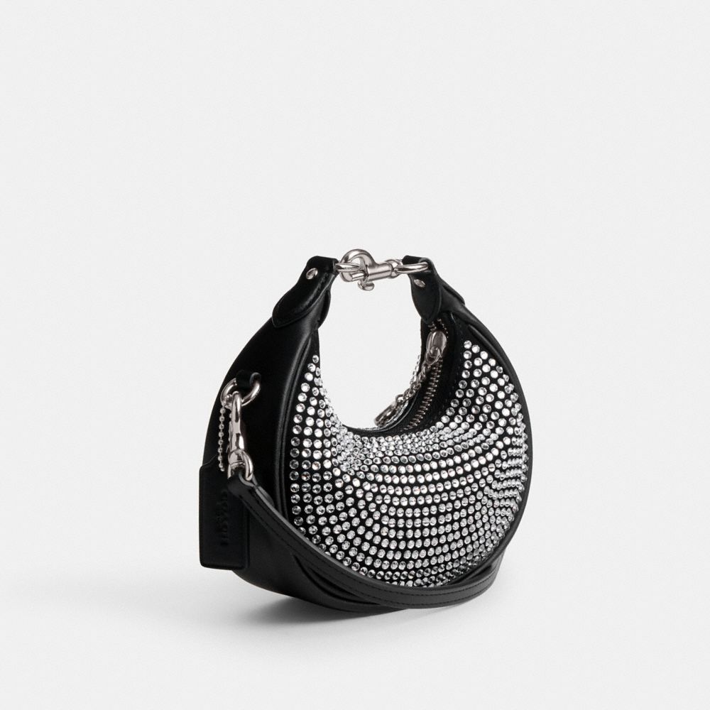 COACH®,Jonie Bag With Crystal,Suede,Leather,Crossbody,Crystal,Logo,Gem Embellishment,Embellished,Metal,Silver Metal,Party,Black,Angle View
