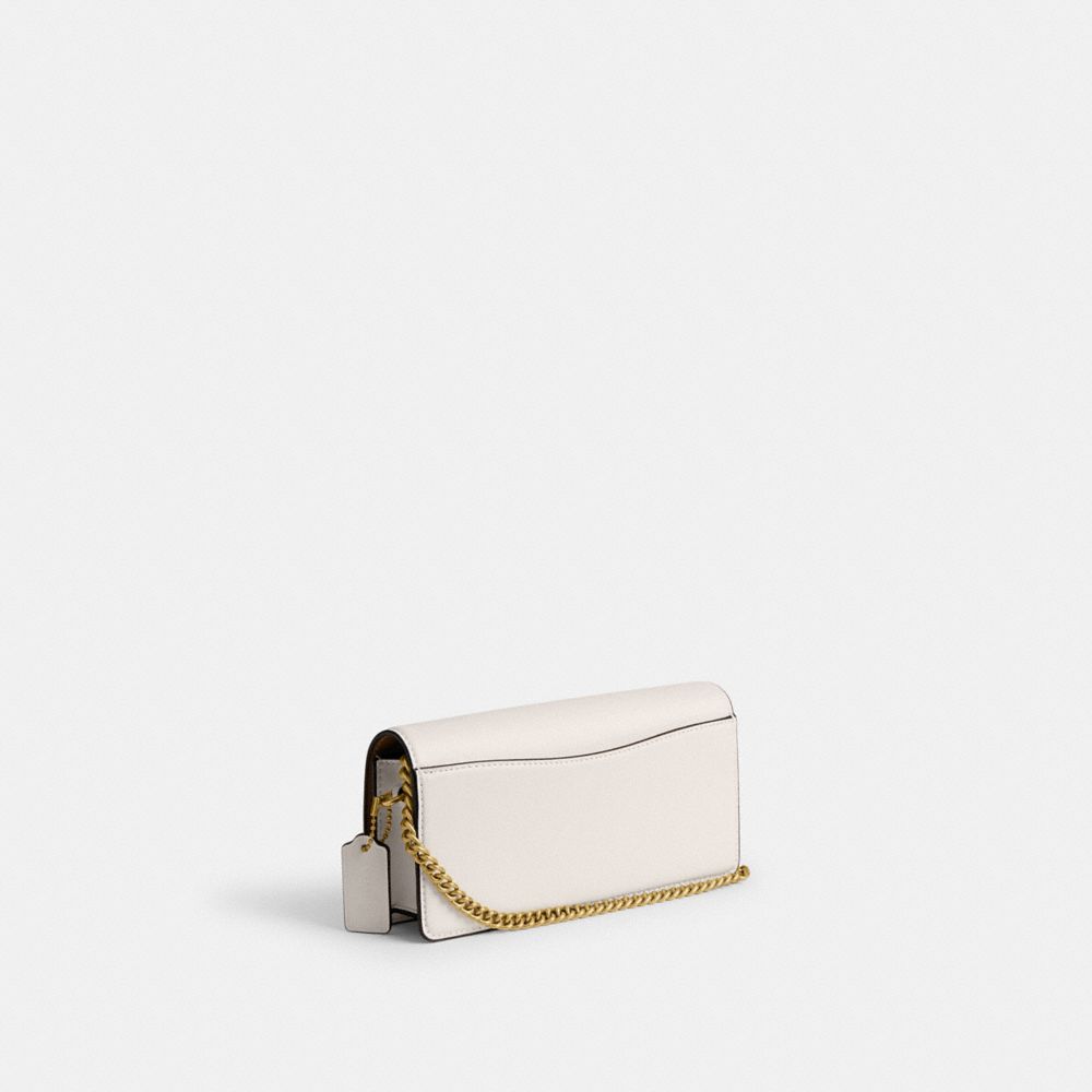 COACH®,Evie Long Wallet With Chain,Calfskin Leather,Crossbody,Metal,Logo,Pen Holder,Day Party,White,Angle View