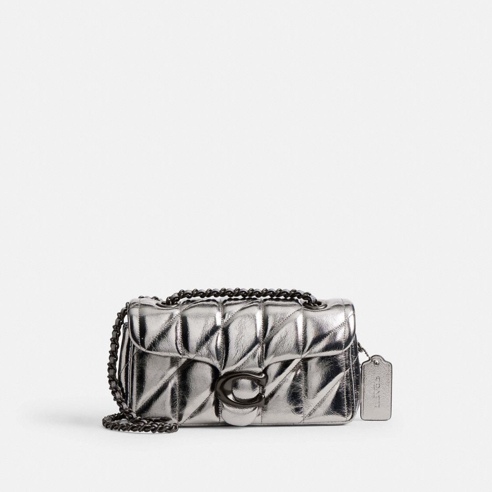 COACH®,Tabby Shoulder Bag 20 With Quilting,Leather,Shoulder Bag,Metal Material,Logo,Shoulder Guard,Silver Metal,Party,Multi Color,Front View