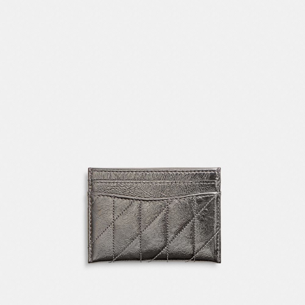 COACH®,Essential Card Case With Quilting,Leather,Card Case,Metal,Logo,Party,Gray,Back View