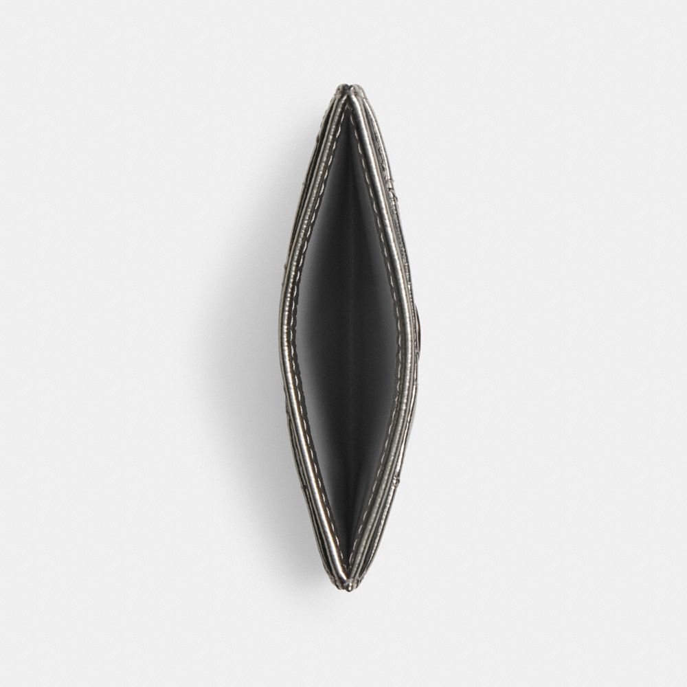 COACH®,Essential Card Case With Quilting,Leather,Card Case,Metal,Logo,Party,Gray,Inside View,Top View