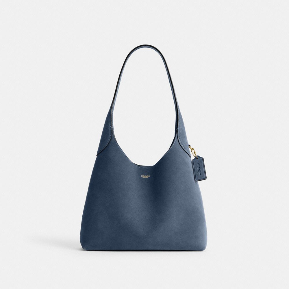 COACH®,Brooklyn Shoulder Bag 28,Leather,Suede,Hobo,Logo,Casual,Navy,Front View