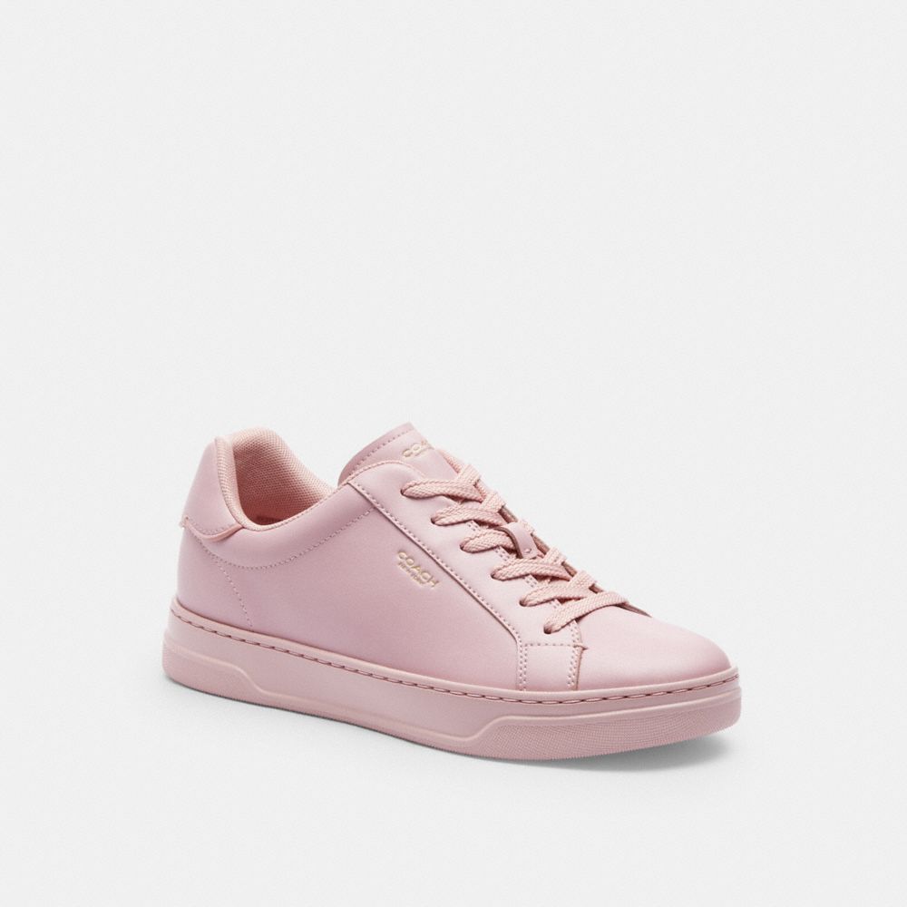 COACH®,High Line Sneaker,Leather,Mesh,Lining Mesh,Casual,Fabric,Embossed,Logo,Pull Tab,Casual,Pink,Front View