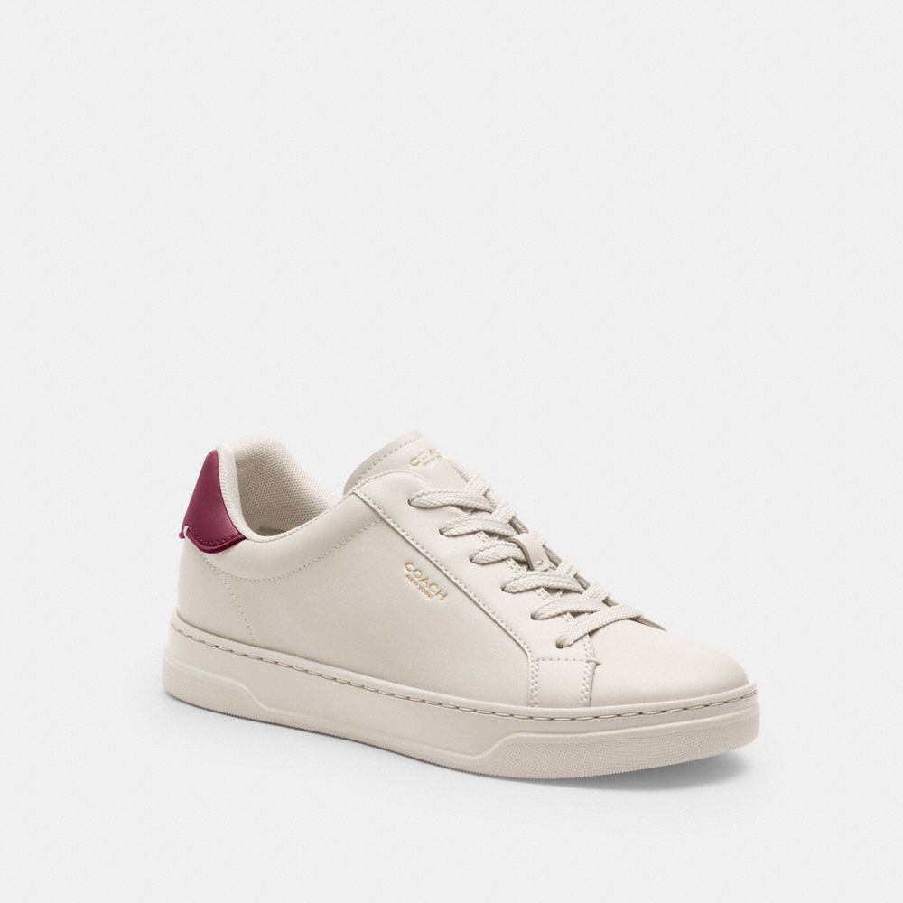 COACH®,High Line Sneaker,Leather,Mesh,Lining Mesh,Casual,Fabric,Embossed,Logo,Pull Tab,Casual,Cream,Front View