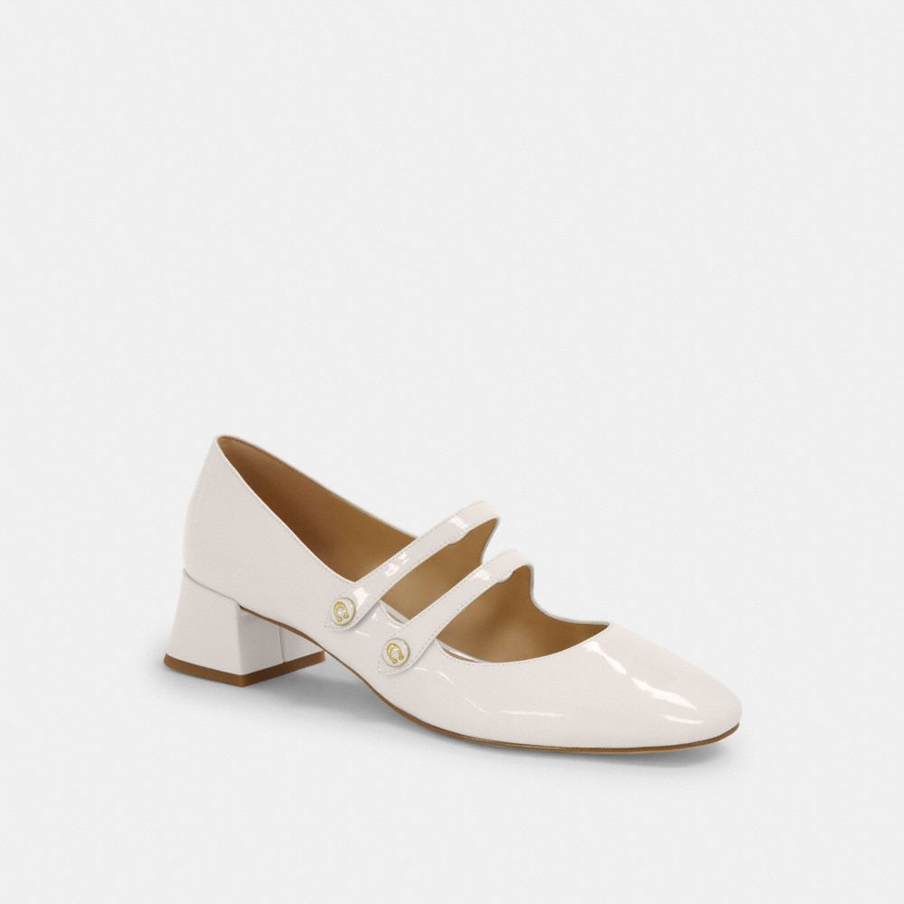 COACH®,Angelina Mary Jane,Rubber,Pumps,Logo,Pull Tab,Day Party,White,Front View