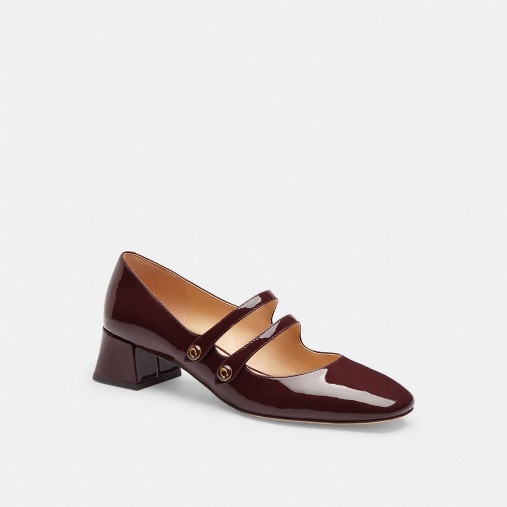 COACH®,Angelina Mary Jane,Rubber,Pumps,Logo,Pull Tab,Day Party,Brown,Front View