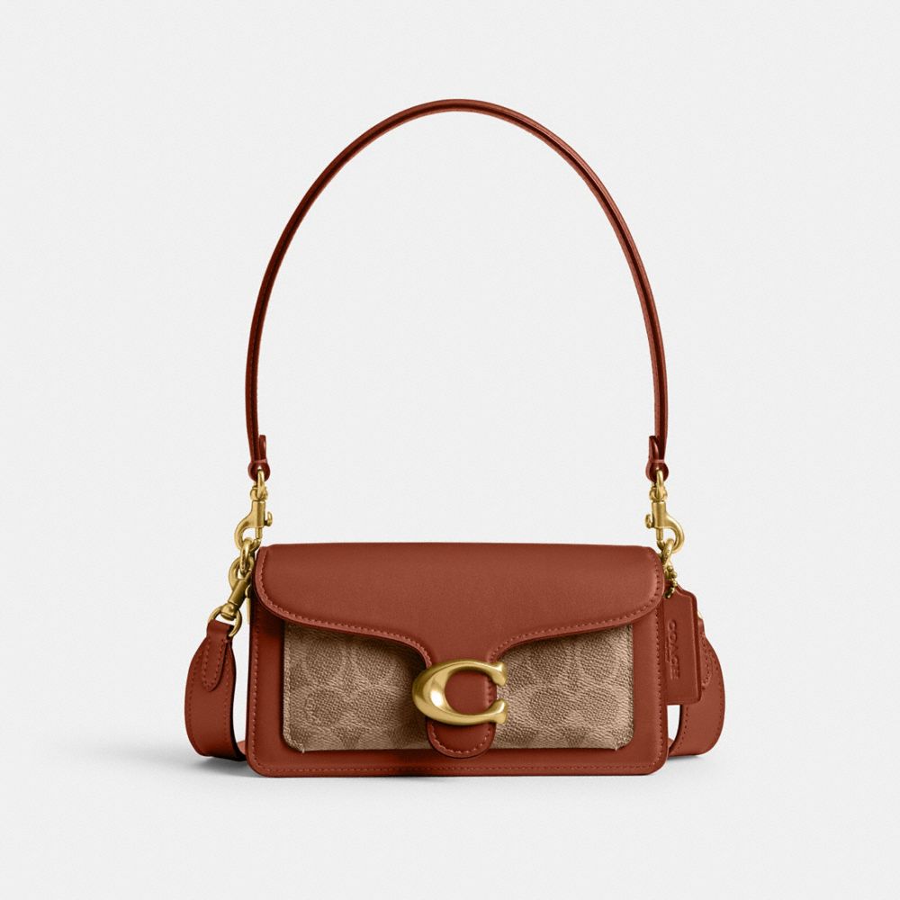COACH®,Tabby Shoulder Bag 20 In Signature Canvas,Canvas,Calfskin Leather,Leather,Shoulder Bag,Pattern,Logo,Metal,Compact,A...,,Front View