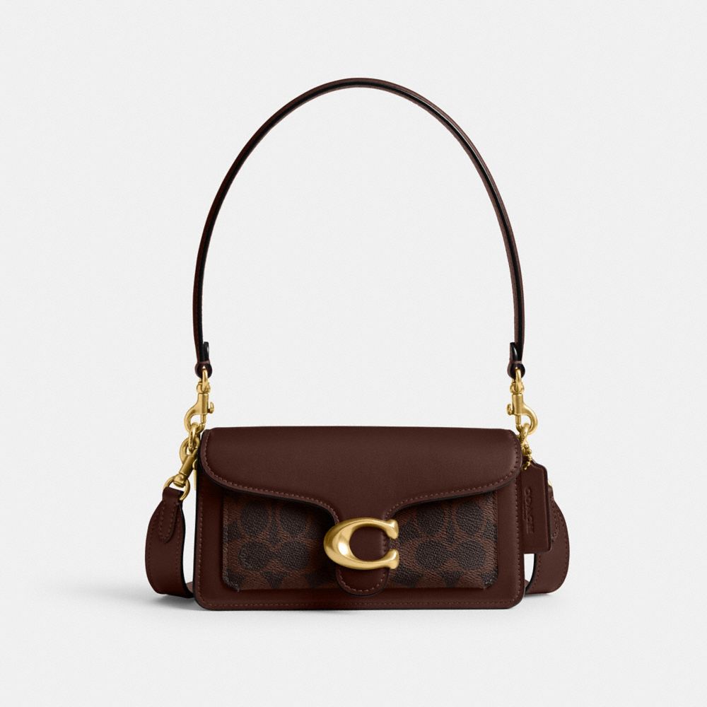 COACH®,Tabby Shoulder Bag 20 In Signature Canvas,Canvas,Calfskin Leather,Leather,Shoulder Bag,Pattern,Logo,Metal,Compact,A...,Brown,Front View