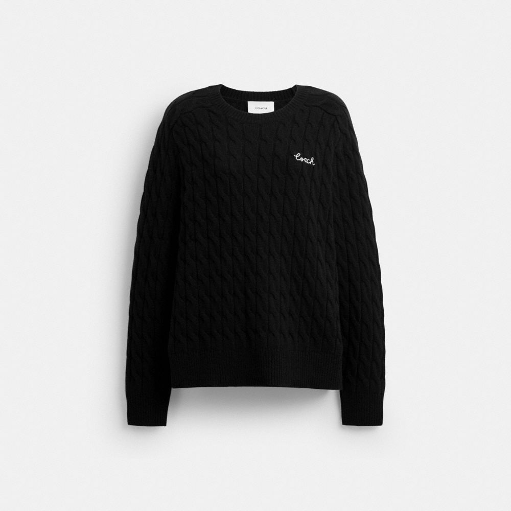 COACH®,Crewneck Cable Knit Sweater,,Front View