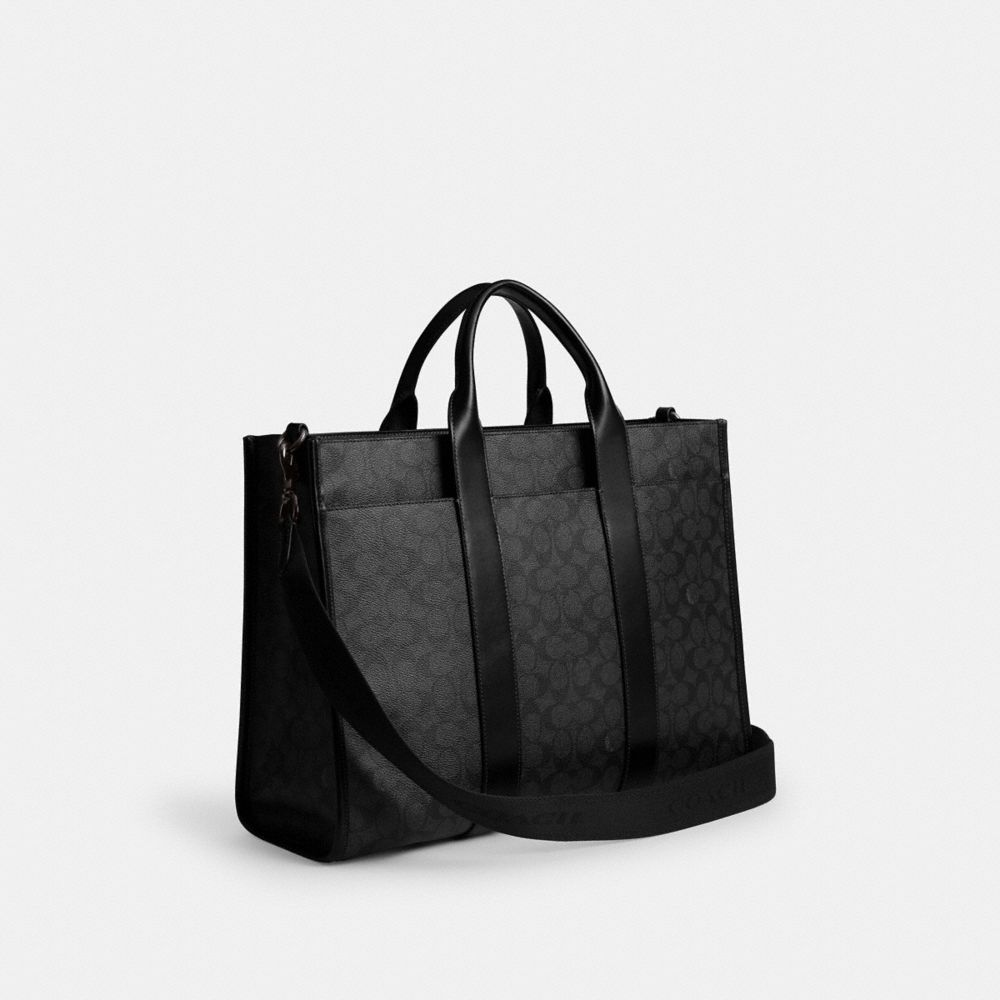COACH®,Wesley Tote In Signature Canvas,Leather,Canvas,Tote,Casual,Gray,Angle View