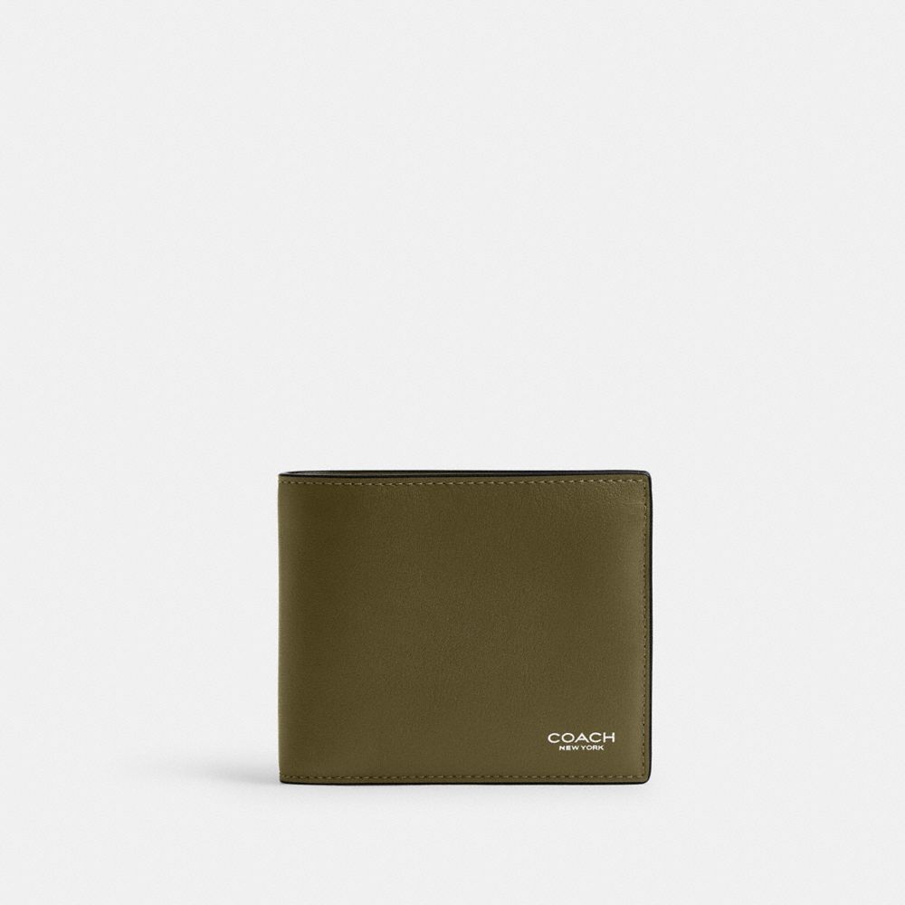 COACH®,3-In-1 Wallet,Leather,Bi Fold,Logo,Casual,Olive,Front View