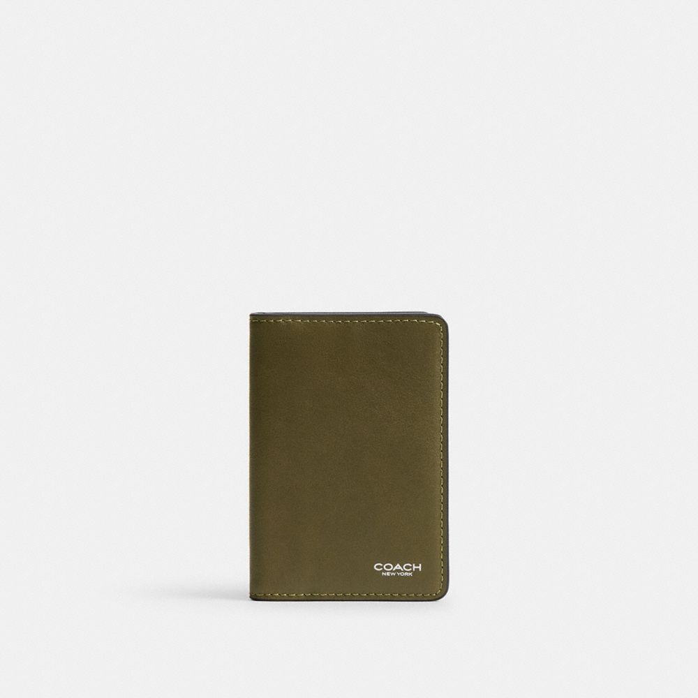 COACH®,Card Wallet,Leather,Bi Fold,Logo,Casual,Olive,Front View
