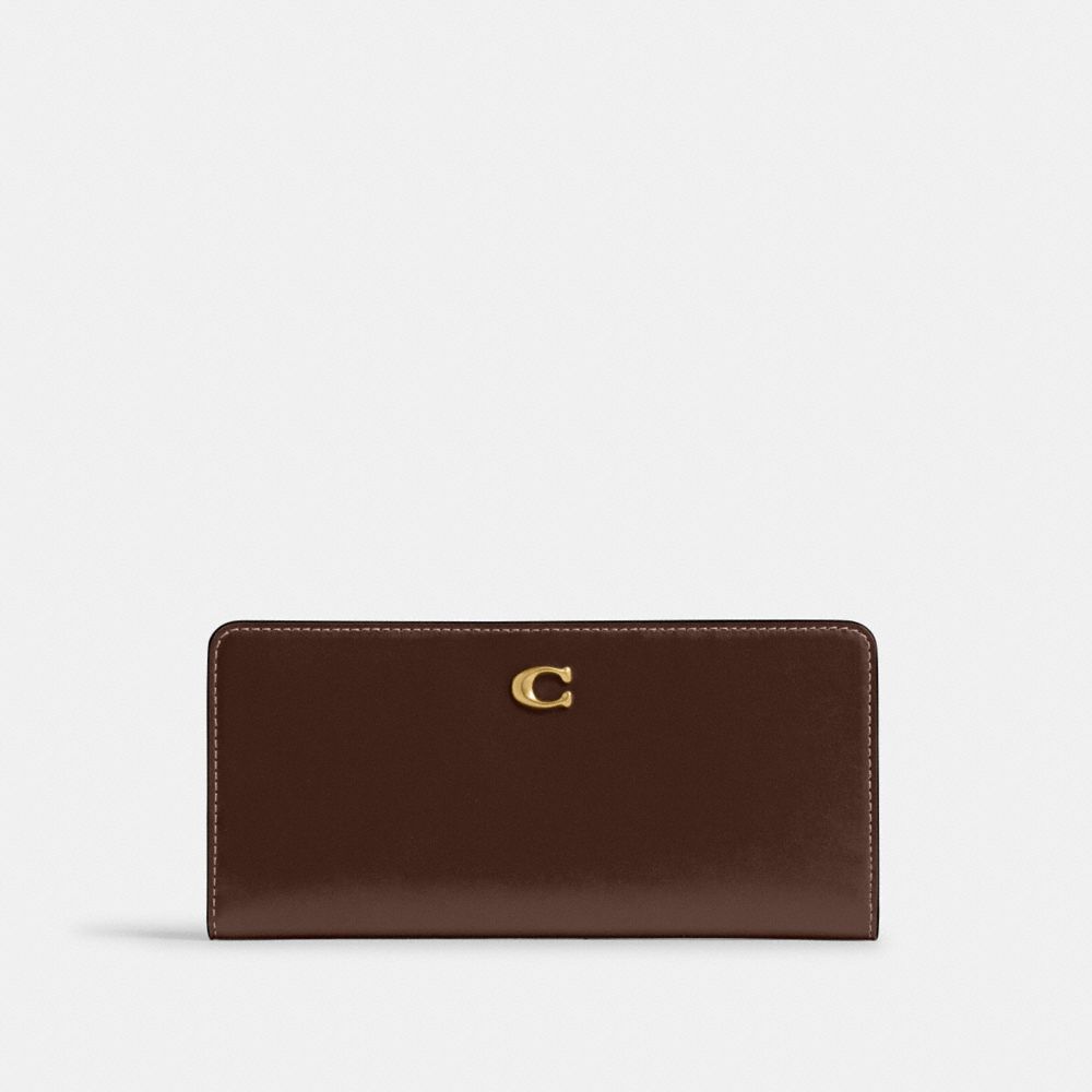 COACH®,Essential Slim Wallet,Calfskin Leather,Bi Fold,Continental,Logo,Metal,Casual,Brown,Front View