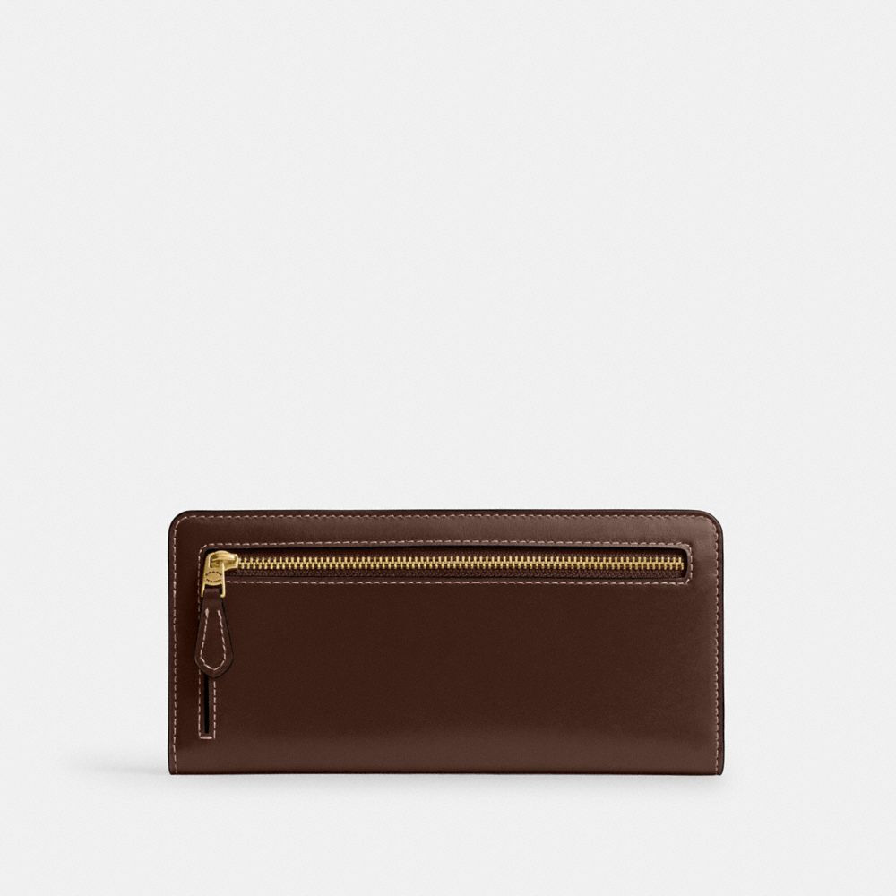 COACH®,Essential Slim Wallet,Calfskin Leather,Bi Fold,Continental,Logo,Metal,Casual,Brown,Back View