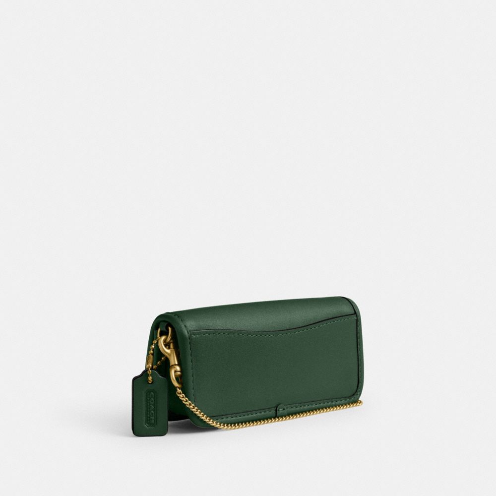 COACH®,Dinky Bag 14,Leather,Lining Leather,Shoulder Bag,Locket,Metal,Compact,Gold Metal,Day Party,Emerald,Angle View