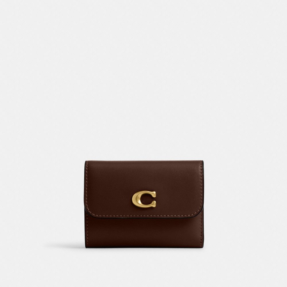 COACH®,Essential Card Holder Wallet,Leather,Calfskin Leather,Card Case,Bi Fold,Metal,Logo,Casual,Brown,Front View