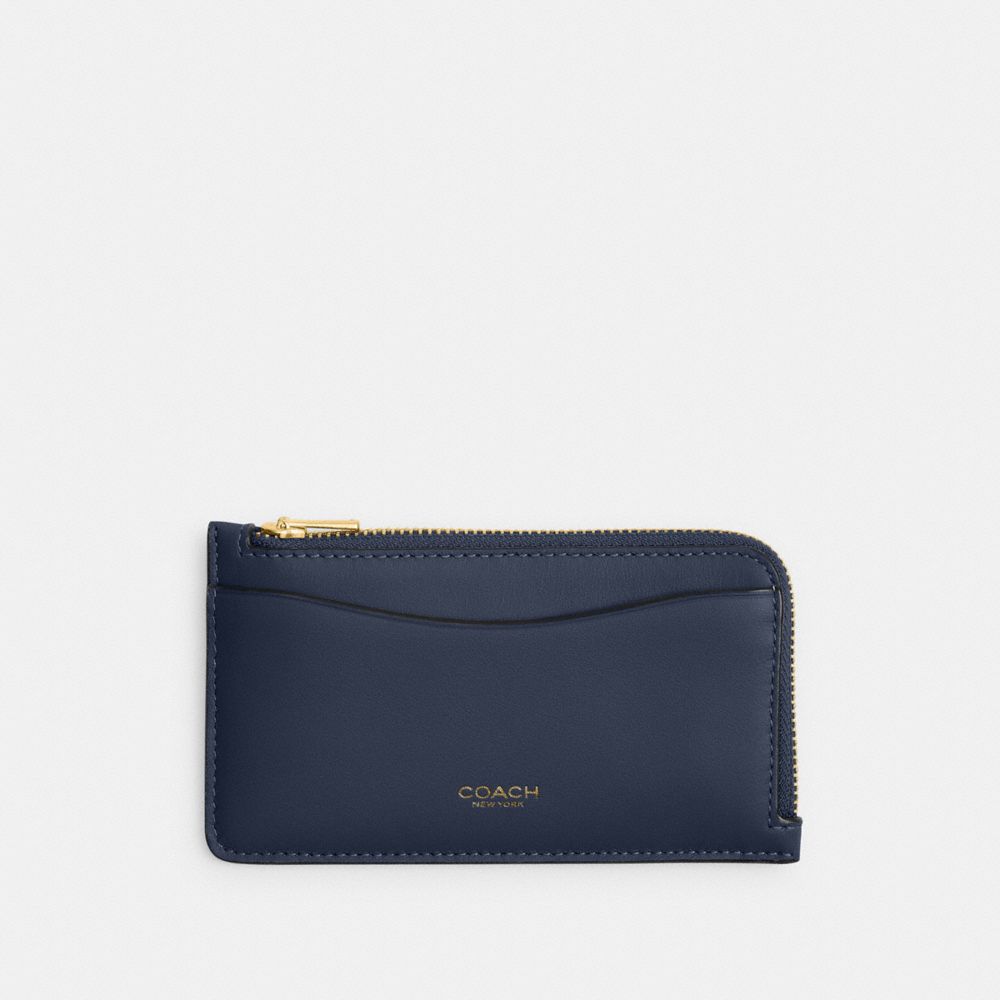 COACH®,New York Zip Card Case,Calfskin Leather,Card Case,Word Embellishment,Logo,Casual,Navy,Front View