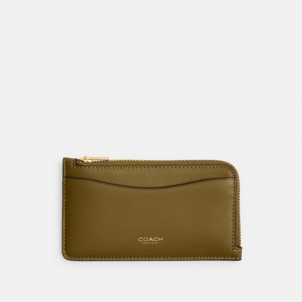 COACH®,New York Zip Card Case,Calfskin Leather,Card Case,Word Embellishment,Logo,Casual,Brown,Front View
