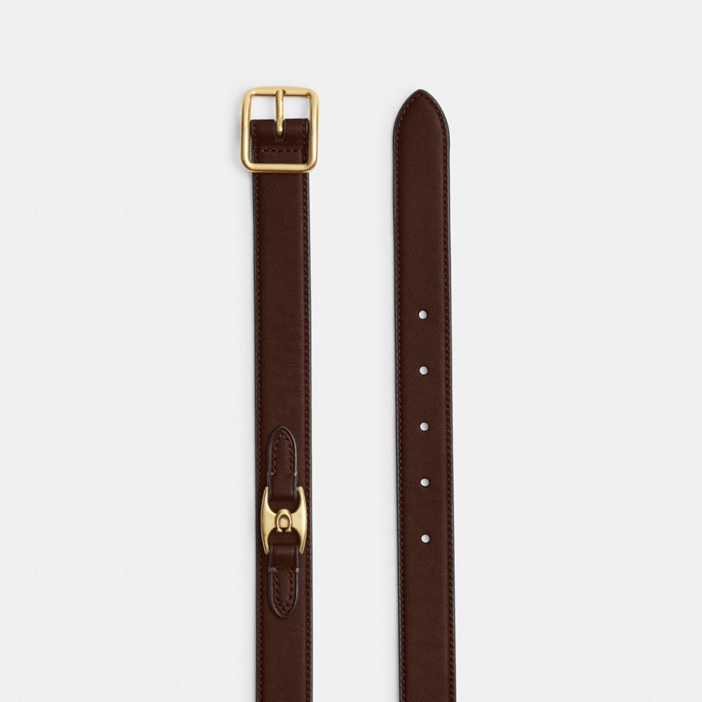 COACH®,Classic Buckle Belt With Hip Detail, 25 Mm,Leather,Standard,Brass Gold,Work,Brown,Angle View