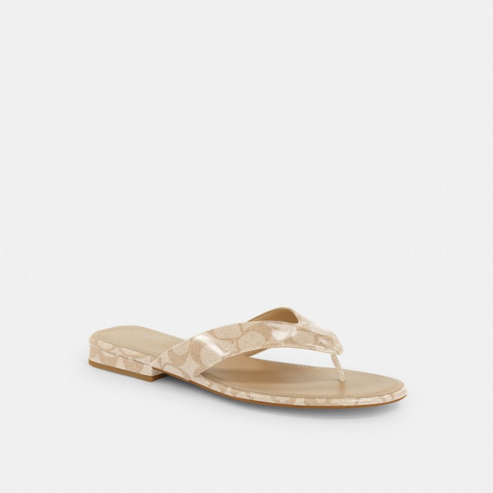 COACH®,Bridgette Sandal In Signature Canvas,Rubber,Canvas,Flip Flops,Casual,Beige,Front View