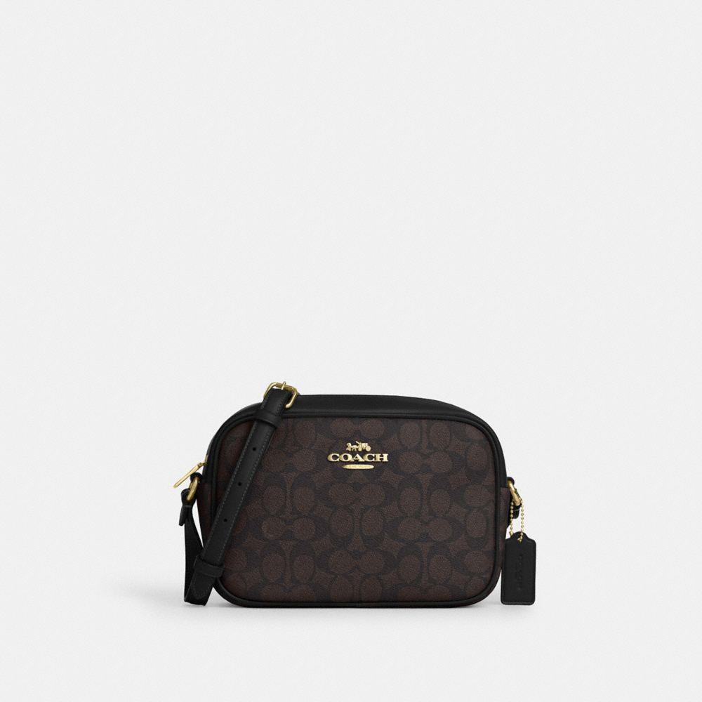 COACH®,Jamie Camera Bag In Signature Canvas,Canvas,Camera Bag,Metal,Adjustable,Casual,Black,Front View