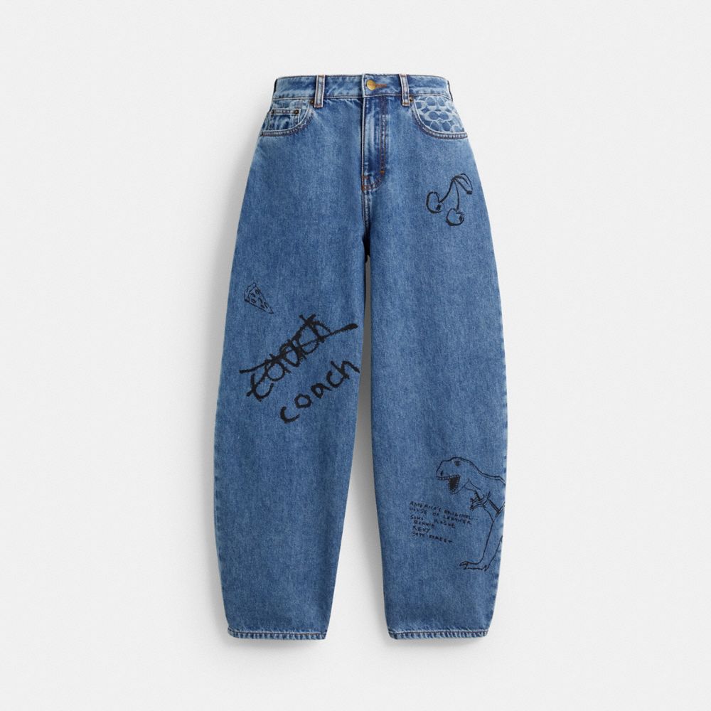 Sketch Print Barrel Jeans In Organic Cotton, ProductTile
