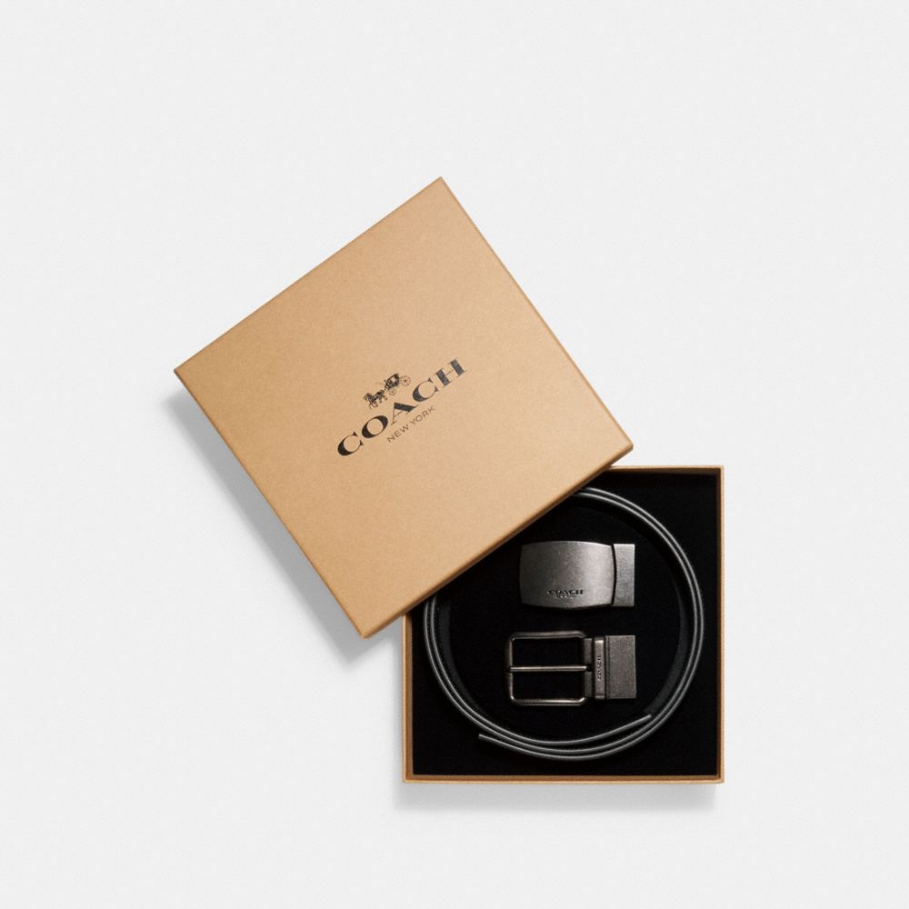 COACH® Outlet | Boxed Harness Plaque Reversible Belt In Signature Canvas