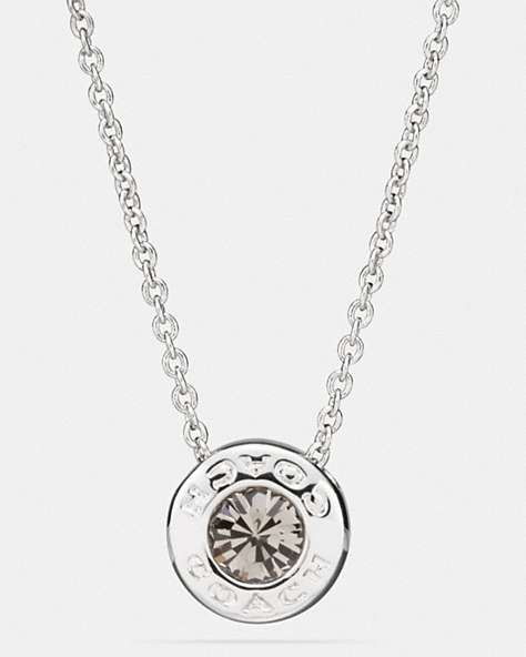 COACH®,OPEN CIRCLE STONE NECKLACE,Metal,Silver,Front View