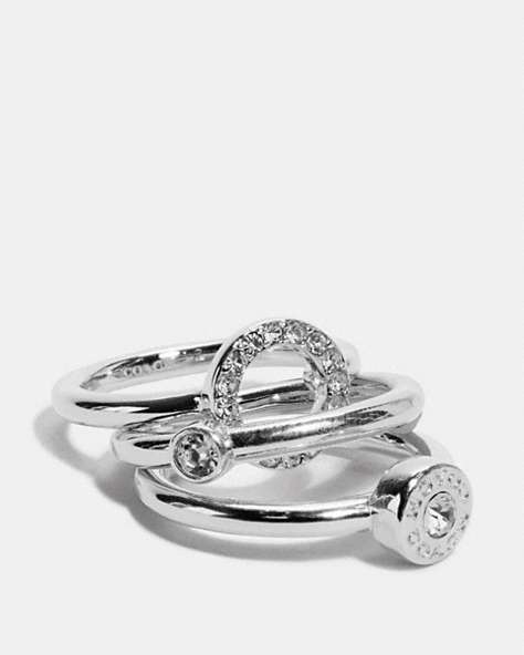 COACH®,OPEN CIRCLE HALO RING SET,Metal,Silver,Front View