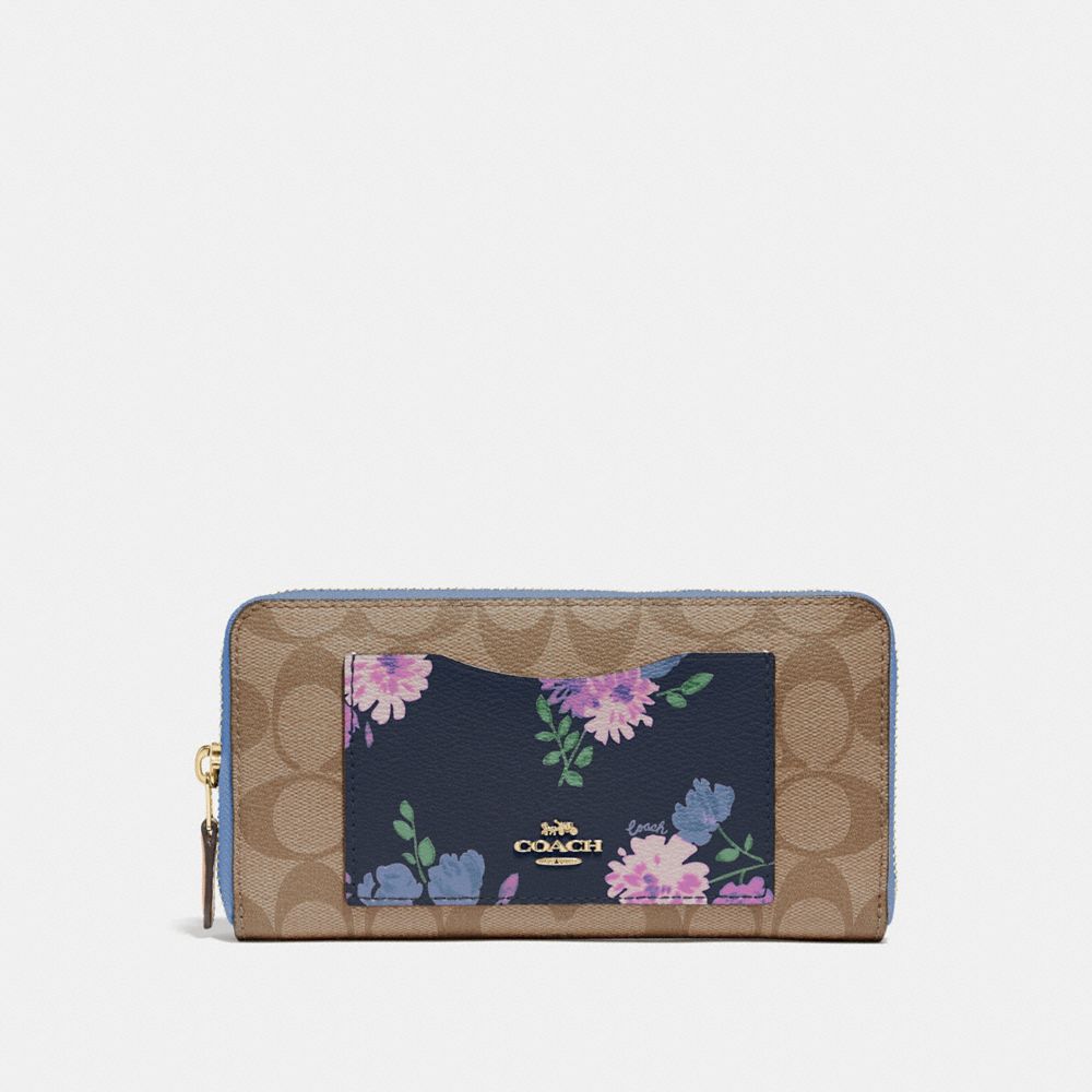 COACH® Outlet Accordion Zip Wallet In Signature Canvas With Painted Peony Print Pocket