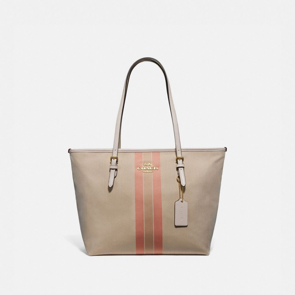 COACH® Outlet Zip Top Tote In Signature Jacquard With Varsity Stripe